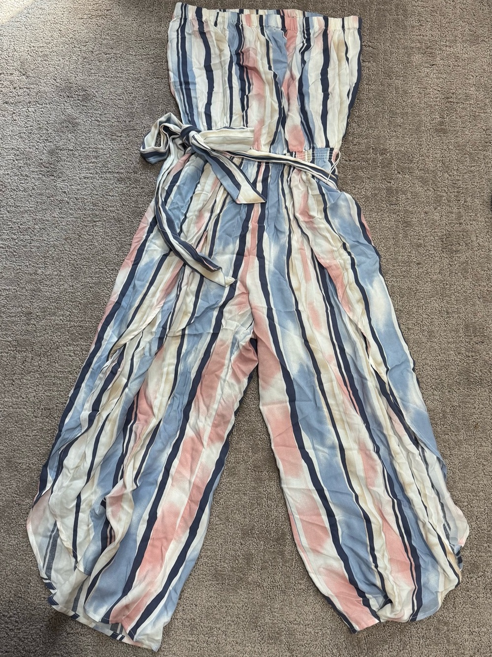 Ocean Drive Strapless Wide-Leg Jumpsuit in Blue, Pink & White